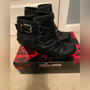 Fergalicious Black Women’s Buckle Ankle Booties- Size 8
